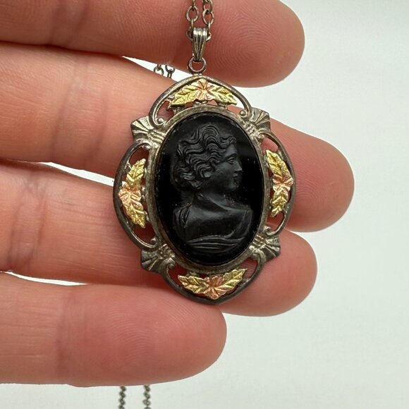 Vintage LS Peterson Sterling 12K GF Mourning Pendant Necklace 18"L - Picture 7 of 14